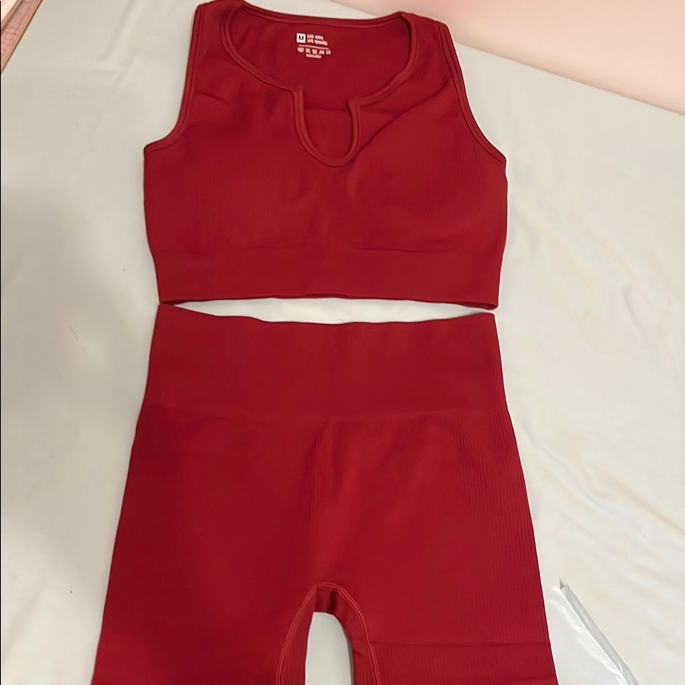 Bold Red Athletic Shorts and Top Set